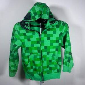 Minecraft Creeper Zip-Up Hoodie Green Pixel Face Mask Hood Sweatshirt Kids